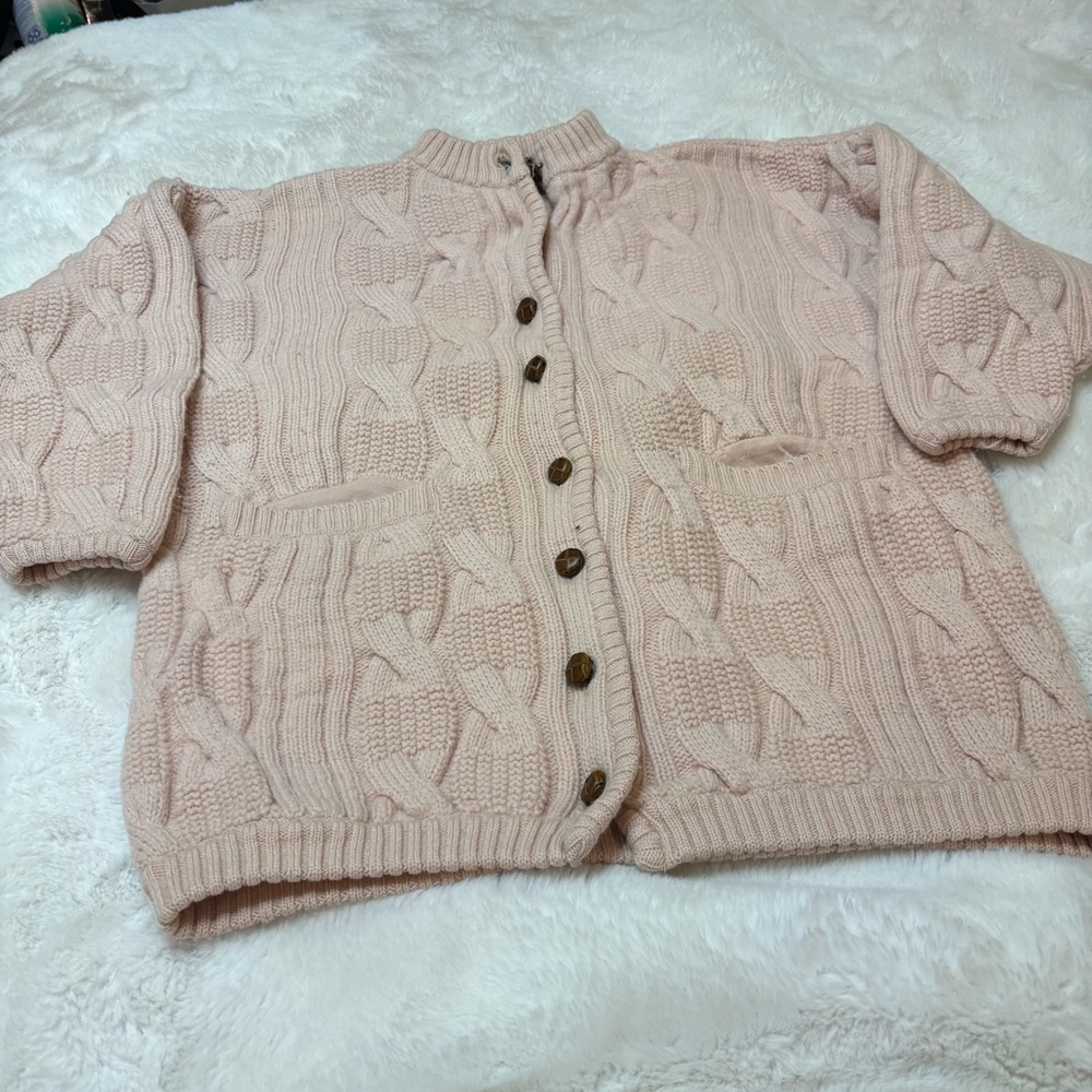 VTG Claude Barthelemy Women's Cable Knit Wool Sweater - Pink- France